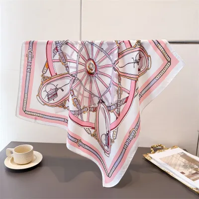 Women Fashion Casual Cashew Herringbone Cotton Linen Square Silk Scarf