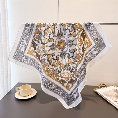 Women Fashion Casual Cashew Herringbone Cotton Linen Square Silk Scarf