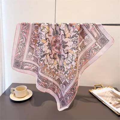 Women Fashion Casual Cashew Herringbone Cotton Linen Square Silk Scarf
