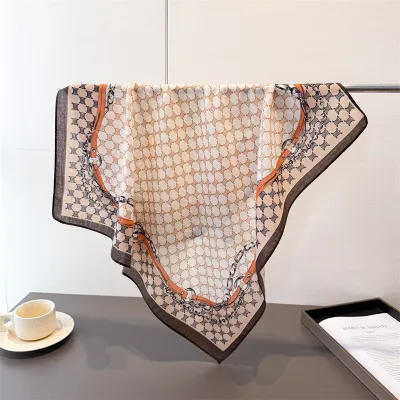 Women Fashion Casual Cashew Herringbone Cotton Linen Square Silk Scarf