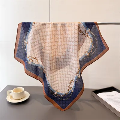 Women Fashion Casual Cashew Herringbone Cotton Linen Square Silk Scarf