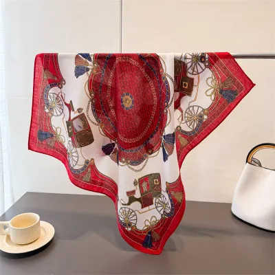 Women Fashion Casual Cashew Herringbone Cotton Linen Square Silk Scarf