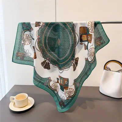 Women Fashion Casual Cashew Herringbone Cotton Linen Square Silk Scarf