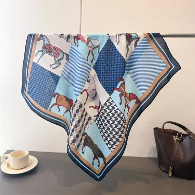 Women Fashion Casual Cashew Herringbone Cotton Linen Square Silk Scarf