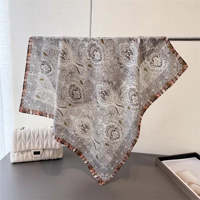 Women Fashion Casual Cashew Herringbone Cotton Linen Square Silk Scarf