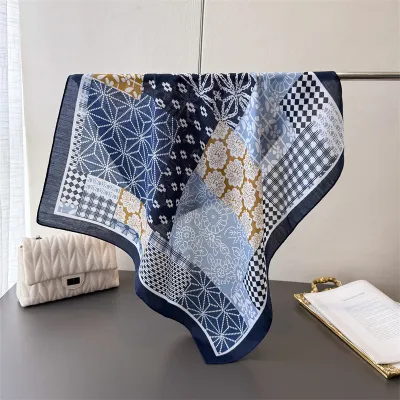 Women Fashion Casual Cashew Herringbone Cotton Linen Square Silk Scarf