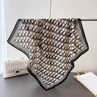 Women Fashion Casual Cashew Herringbone Cotton Linen Square Silk Scarf