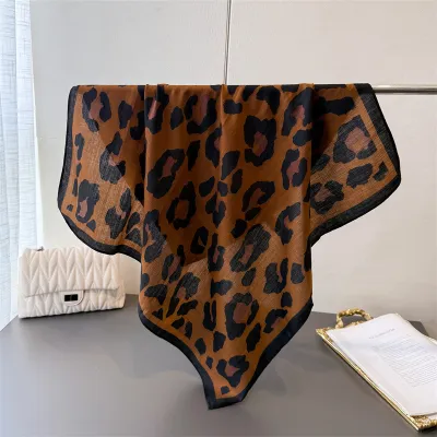 Women Fashion Casual Cashew Herringbone Cotton Linen Square Silk Scarf