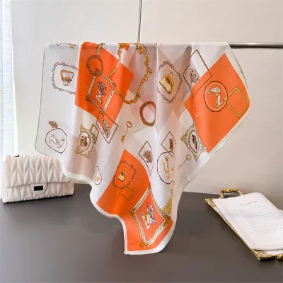 Women Fashion Casual Cashew Herringbone Cotton Linen Square Silk Scarf