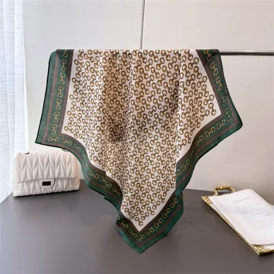 Women Fashion Casual Cashew Herringbone Cotton Linen Square Silk Scarf