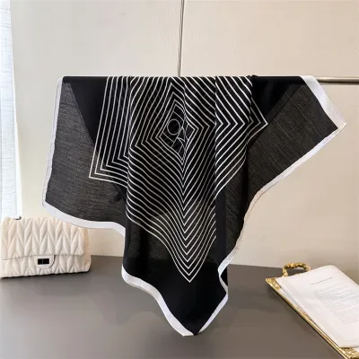 Women Fashion Casual Cashew Herringbone Cotton Linen Square Silk Scarf