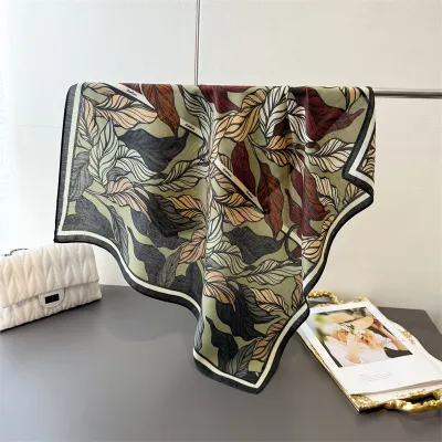 Women Fashion Casual Cashew Herringbone Cotton Linen Square Silk Scarf