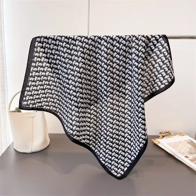 Women Fashion Casual Cashew Herringbone Cotton Linen Square Silk Scarf