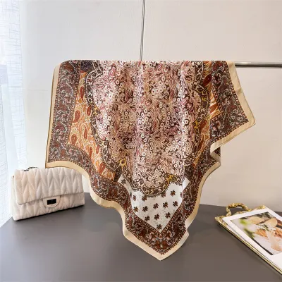 Women Fashion Casual Cashew Herringbone Cotton Linen Square Silk Scarf