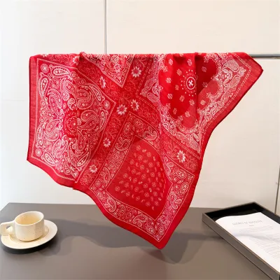 Women Fashion Casual Cotton Linen Pattern Printed Small Square Silk Scarf
