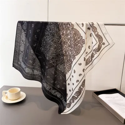 Women Fashion Casual Cotton Linen Pattern Printed Small Square Silk Scarf