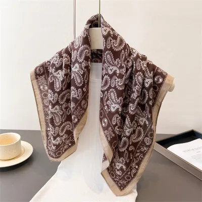 Women Fashion Casual Cotton Linen Pattern Printed Small Square Silk Scarf
