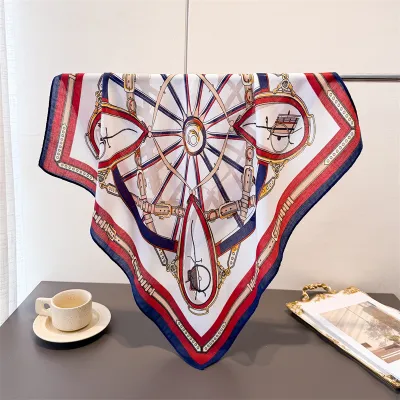 Women Fashion Casual Cotton Linen Pattern Printed Small Square Silk Scarf
