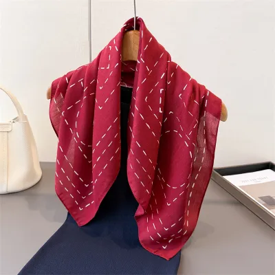 Women Fashion Casual Cotton Linen Pattern Printed Small Square Silk Scarf
