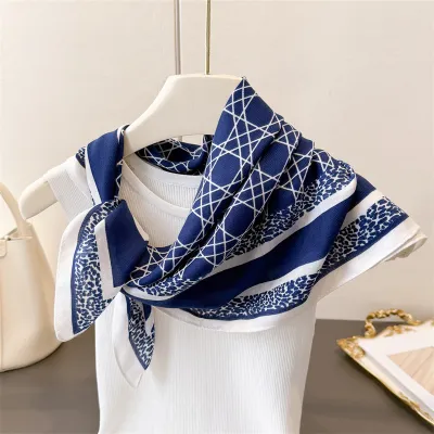 Women Fashion Casual Cotton Linen Pattern Printed Small Square Silk Scarf