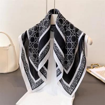 Women Fashion Casual Cotton Linen Pattern Printed Small Square Silk Scarf