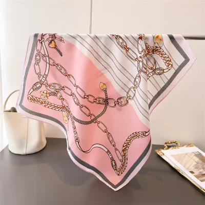 Women Fashion Casual Cotton Linen Pattern Printed Small Square Silk Scarf