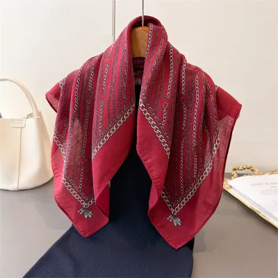 Women Fashion Casual Cotton Linen Pattern Printed Small Square Silk Scarf