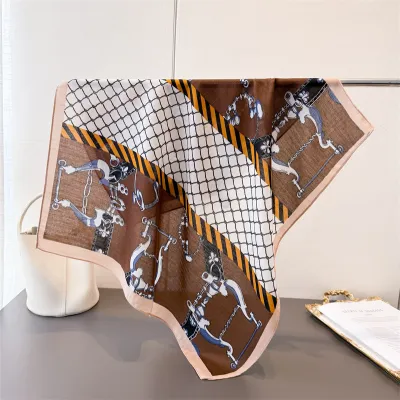 Women Fashion Casual Cotton Linen Pattern Printed Small Square Silk Scarf