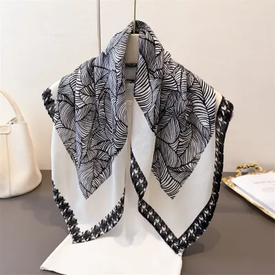 Women Fashion Casual Cotton Linen Pattern Printed Small Square Silk Scarf