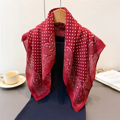 Women Fashion Casual Cotton Linen Pattern Printed Small Square Silk Scarf
