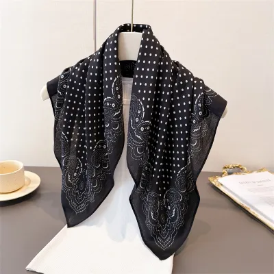 Women Fashion Casual Cotton Linen Pattern Printed Small Square Silk Scarf