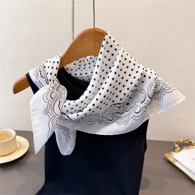 Women Fashion Casual Cotton Linen Pattern Printed Small Square Silk Scarf