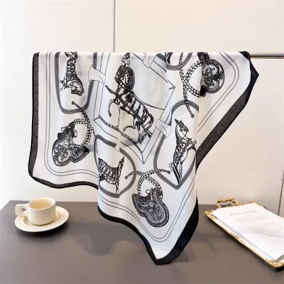Women Fashion Casual Cotton Linen Pattern Printed Small Square Silk Scarf