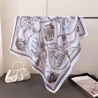 Women Fashion Casual Cotton Linen Pattern Printed Small Square Silk Scarf