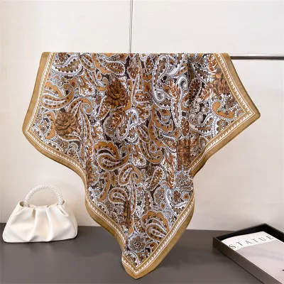 Women Fashion Casual Cotton Linen Pattern Printed Small Square Silk Scarf