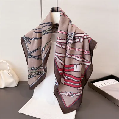 Women Fashion Casual Cotton Linen Pattern Printed Small Square Silk Scarf