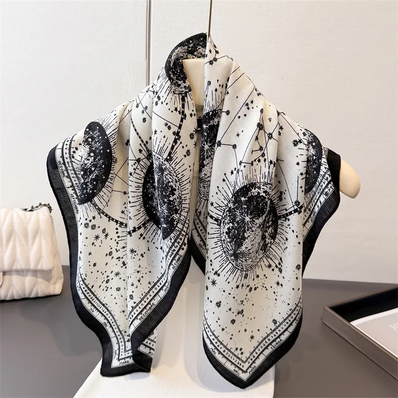 Women Fashion Casual Cotton Linen Pattern Printed Small Square Silk Scarf