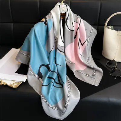 Women Fashion Printed Colorblock Square Scarf 90cm