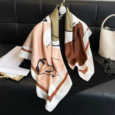 Women Fashion Printed Colorblock Square Scarf 90cm