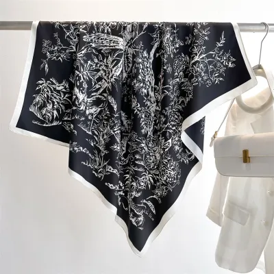 Women Fashion Printed Colorblock Square Scarf 90cm