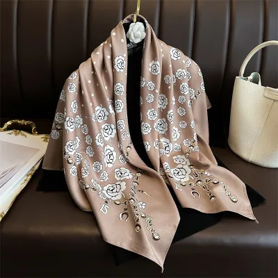 Women Fashion Printed Colorblock Square Scarf 90cm