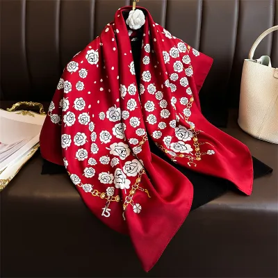 Women Fashion Printed Colorblock Square Scarf 90cm