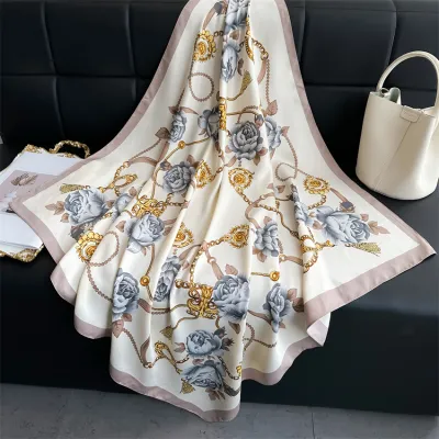 Women Fashion Printed Colorblock Square Scarf 90cm