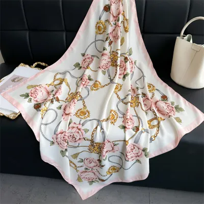 Women Fashion Printed Colorblock Square Scarf 90cm