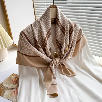 Women Fashion Printed Colorblock Square Scarf 90cm