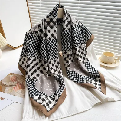 Women Fashion Printed Colorblock Square Scarf 90cm