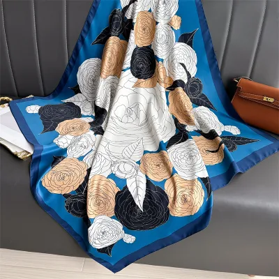Women Fashion Printed Colorblock Square Scarf 90cm