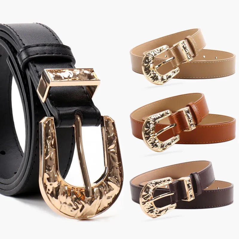 Women's Fashion Casual Irregular Texture PU Alloy Pin Buckle Waist Belt