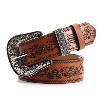 Women Fashion Retro Embroided Waist Belt with Pin Buckle