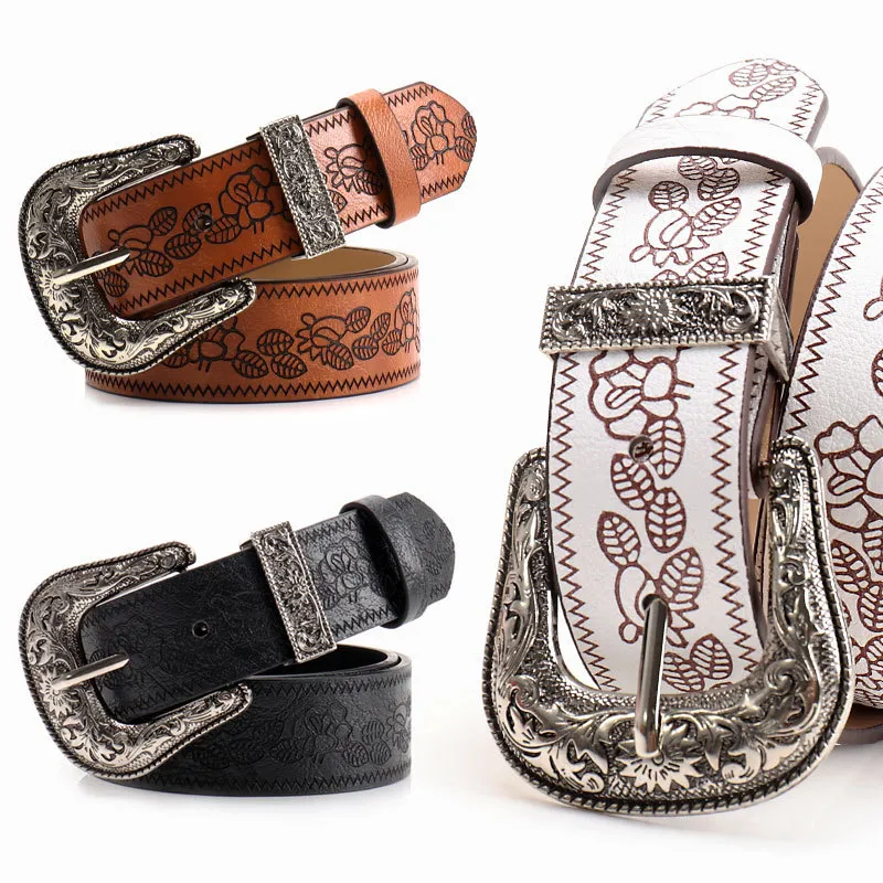 Women Fashion Retro Embroided Waist Belt with Pin Buckle